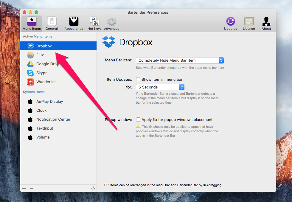 How to move and delete app icons in the menu line in OS X